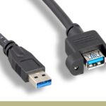 USB 3.0 Type A Panel Mount Extension Cable Black Color