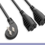 16 AWG Power Cord Splitter Extension NEMA 5-15P Low Profile Angled to NMEA 5-15R × 2