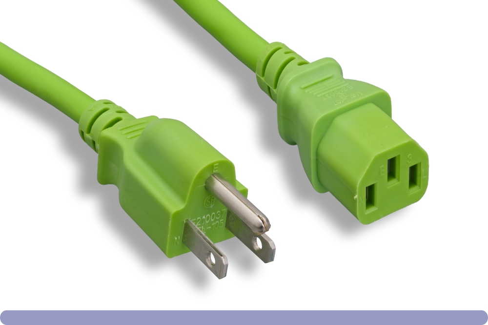 10w1-01201-gn_2.jpg 18 AWG Green Standard Power Cord NEMA 5-15P to C13 - Image 1