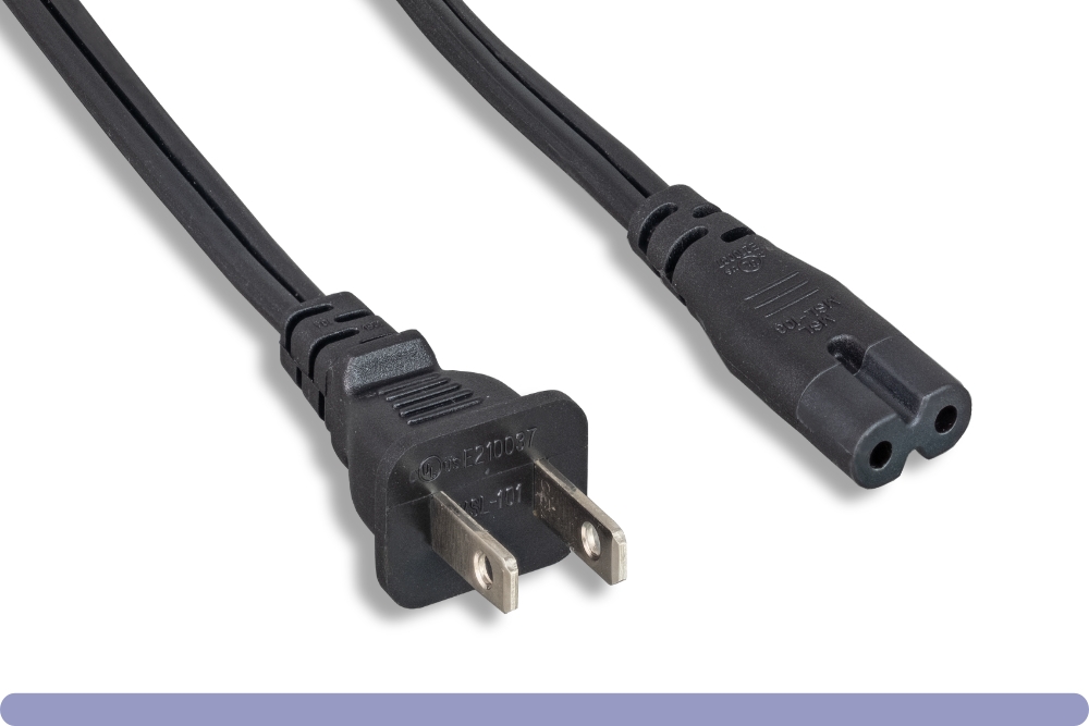 10w1-132xx-ne.jpg 18 AWG Non-Polarized Notebook Power Cord NEMA 1-15P to C7, No Edge - Image 1