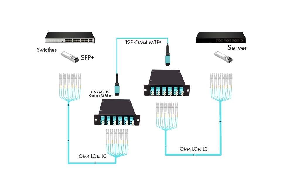 Example of MTP set up for 10Gib Network with LC to LC OM4 cord