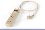 Portable 4 Outlets Power Strip with Surge Protector, 45˚ Thin Plug, Beige