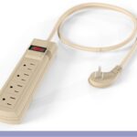 Portable 4 Outlets Power Strip with Surge Protector, 45˚ Thin Plug, Beige