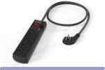 Portable 4 Outlets Power Strip with Surge Protector, 45˚ Thin Plug, Black