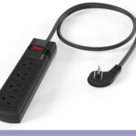Portable 4 Outlets Power Strip with Surge Protector, 45˚ Thin Plug, Black