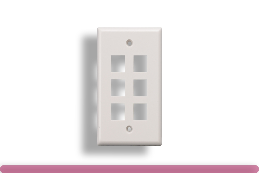 68pl-01-6wh.jpg 6-Port Wall Plate for Keystone Insert White Color - Image 1